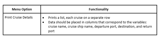 Implement cruise ship management system in Java programming language 1